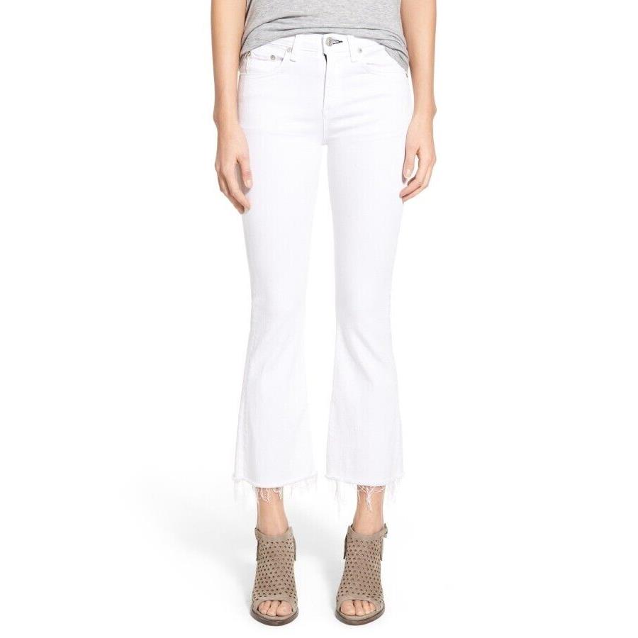 Rag Bone Women Jeans Cotton Blend Stretch Denim Bright White Crop Flare