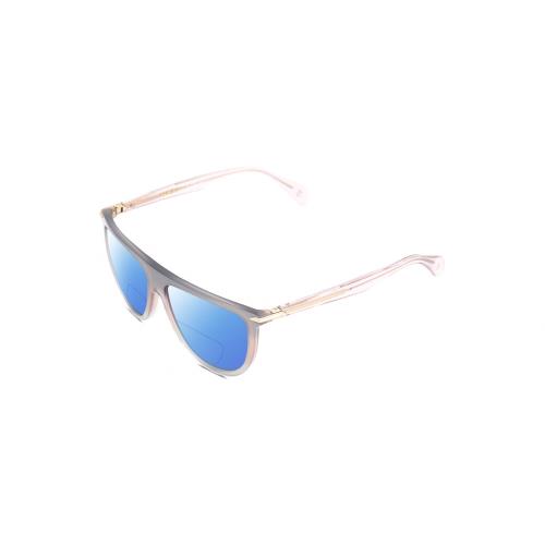 Rag Bone 1056 Unisex Polarized Bifocal Sunglasses in Crystal Grey 57mm 41 Option Blue Mirror