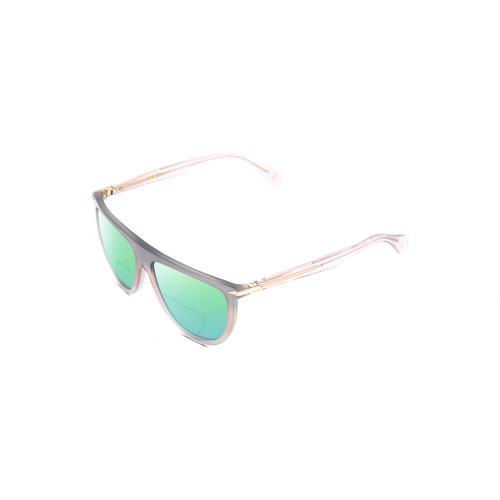 Rag Bone 1056 Unisex Polarized Bifocal Sunglasses in Crystal Grey 57mm 41 Option Green Mirror