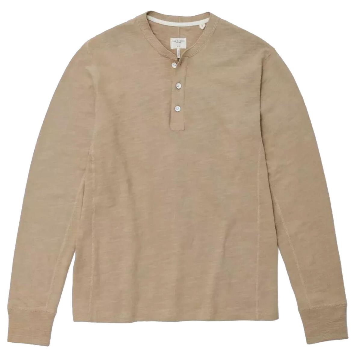 Rag Bone Men Sweater Classic Fit Henley Taupe Long Sleeves Button Down Brown - Brown