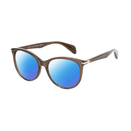 Rag Bone 1020 Cateye Polarized Bifocal Sunglasses Brown Crystal Gold 54mm 41 Opt Blue Mirror