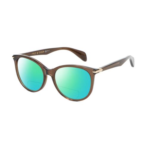 Rag Bone 1020 Cateye Polarized Bifocal Sunglasses Brown Crystal Gold 54mm 41 Opt Green Mirror