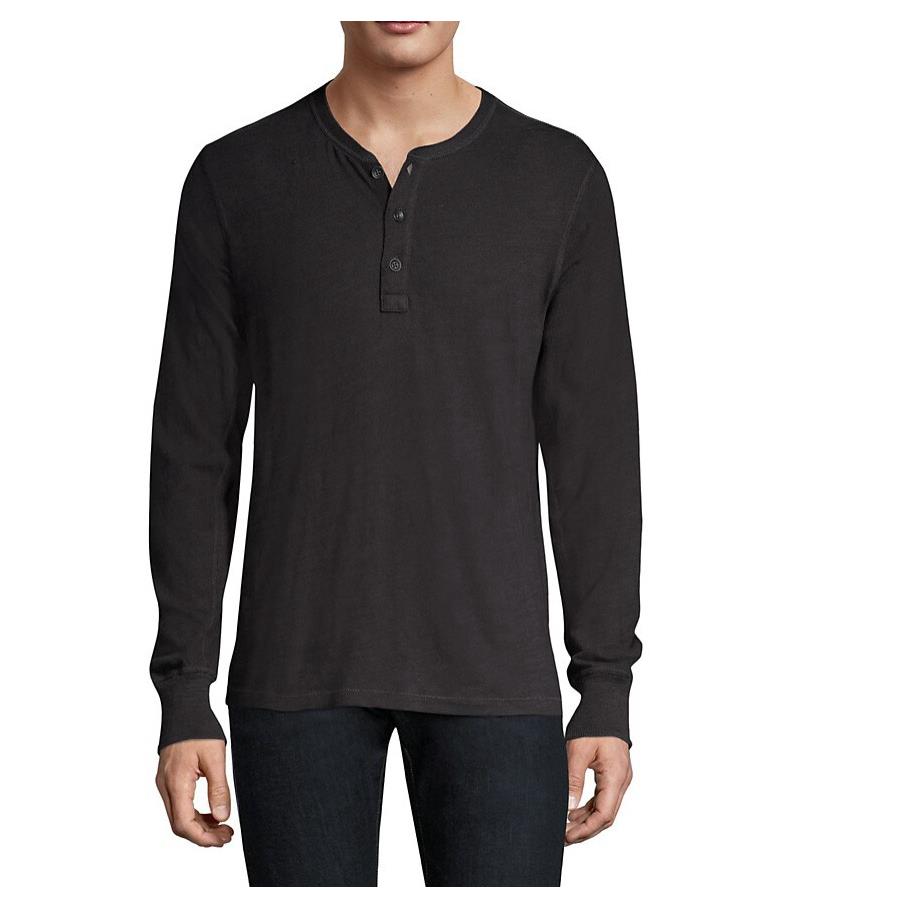 Rag Bone Men Jersey Tee Long Sleeve Cotton Classic Henley Button Down Black - Black