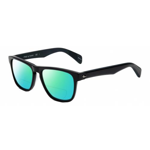 Rag Bone RNB5031/G/S Unisex Square Polarized Bifocal Sunglasses Black Grey 56 mm Green Mirror