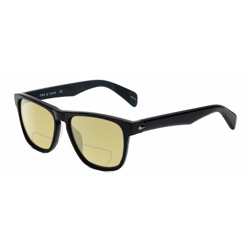 Rag Bone RNB5031/G/S Unisex Square Polarized Bifocal Sunglasses Black Grey 56 mm Yellow