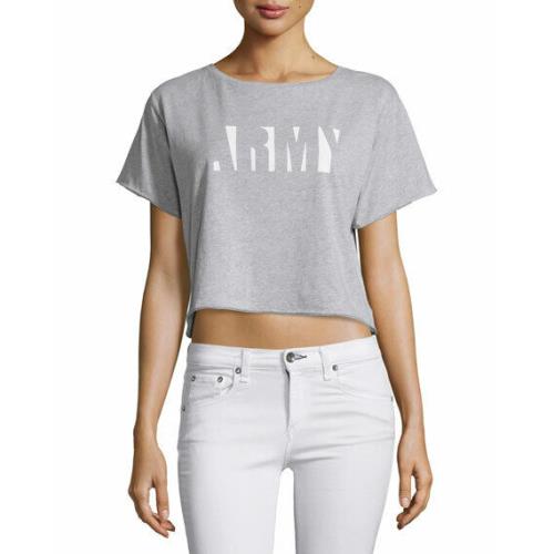 Rag Bone Women Cropped Top Heather Gray Graphic X-boyfriend Tee Blouse