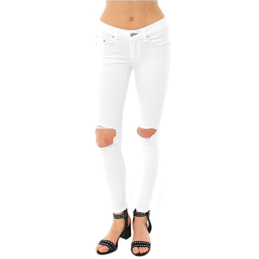 Rag Bone Women Capri Jeans Bright White Ripped Denim Pants Trousers Size 25-30