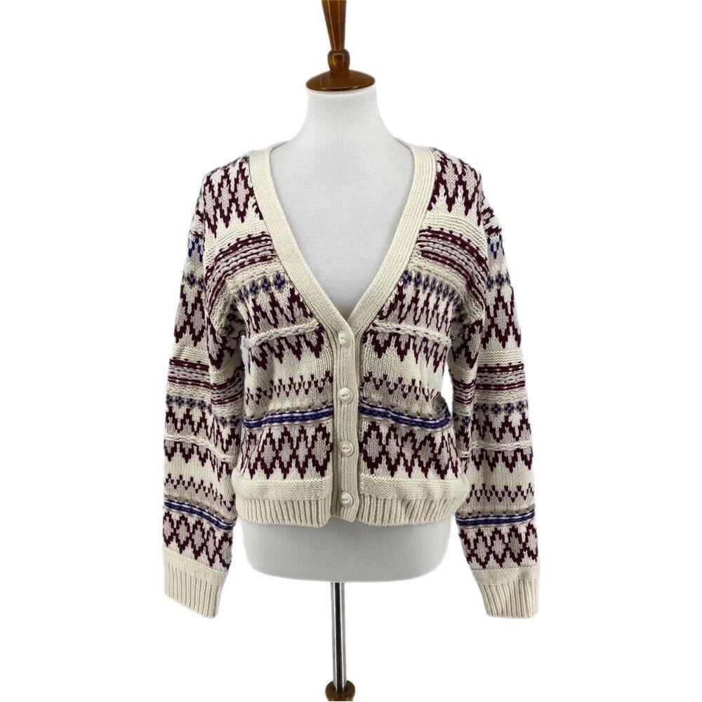 Women`s Cream Rag Bone Willow Fair Isle Wool Cardigan Sweater