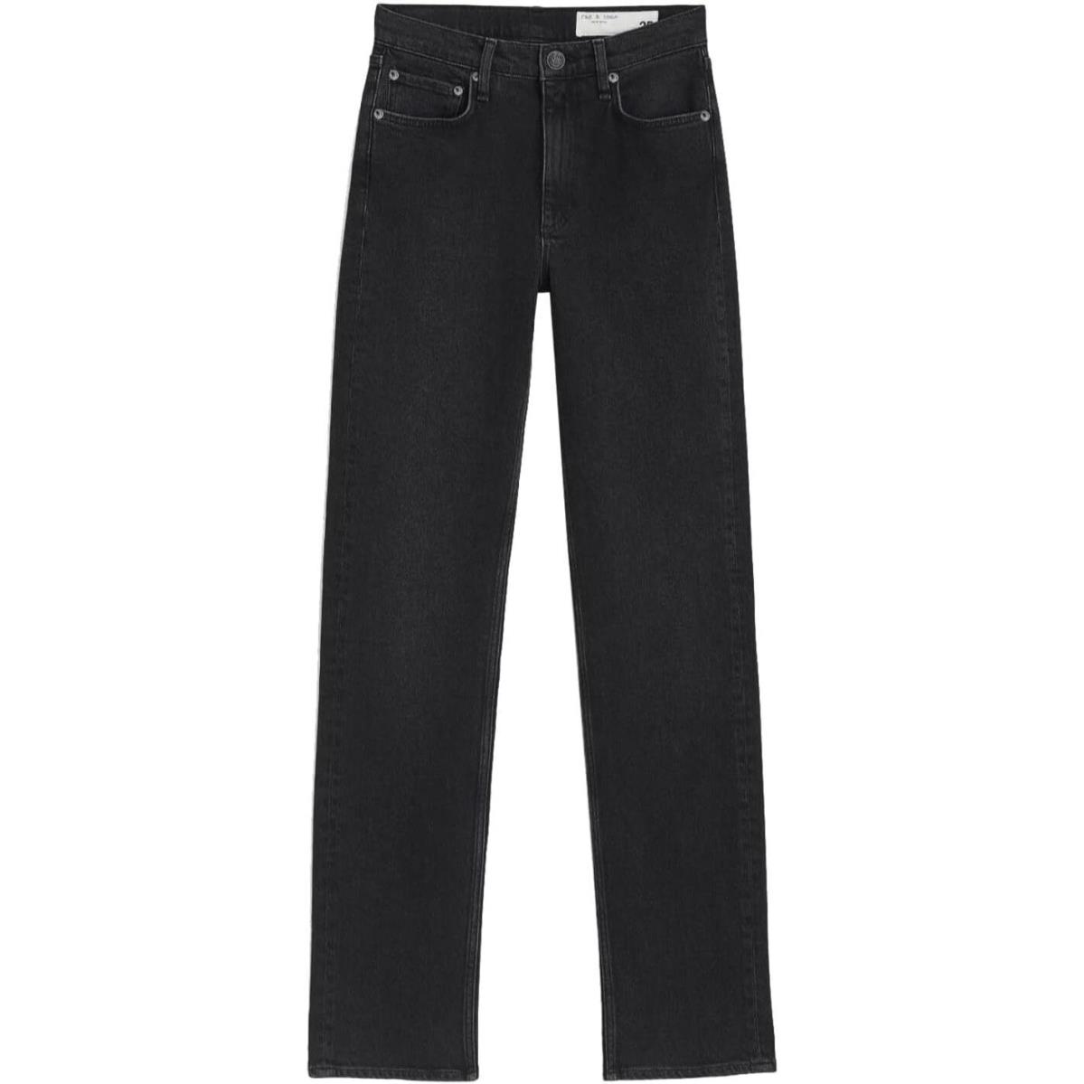 Rag Bone Women Cotton Jeans Harlow Worn Side Seam Pockets Black Full-length - Black