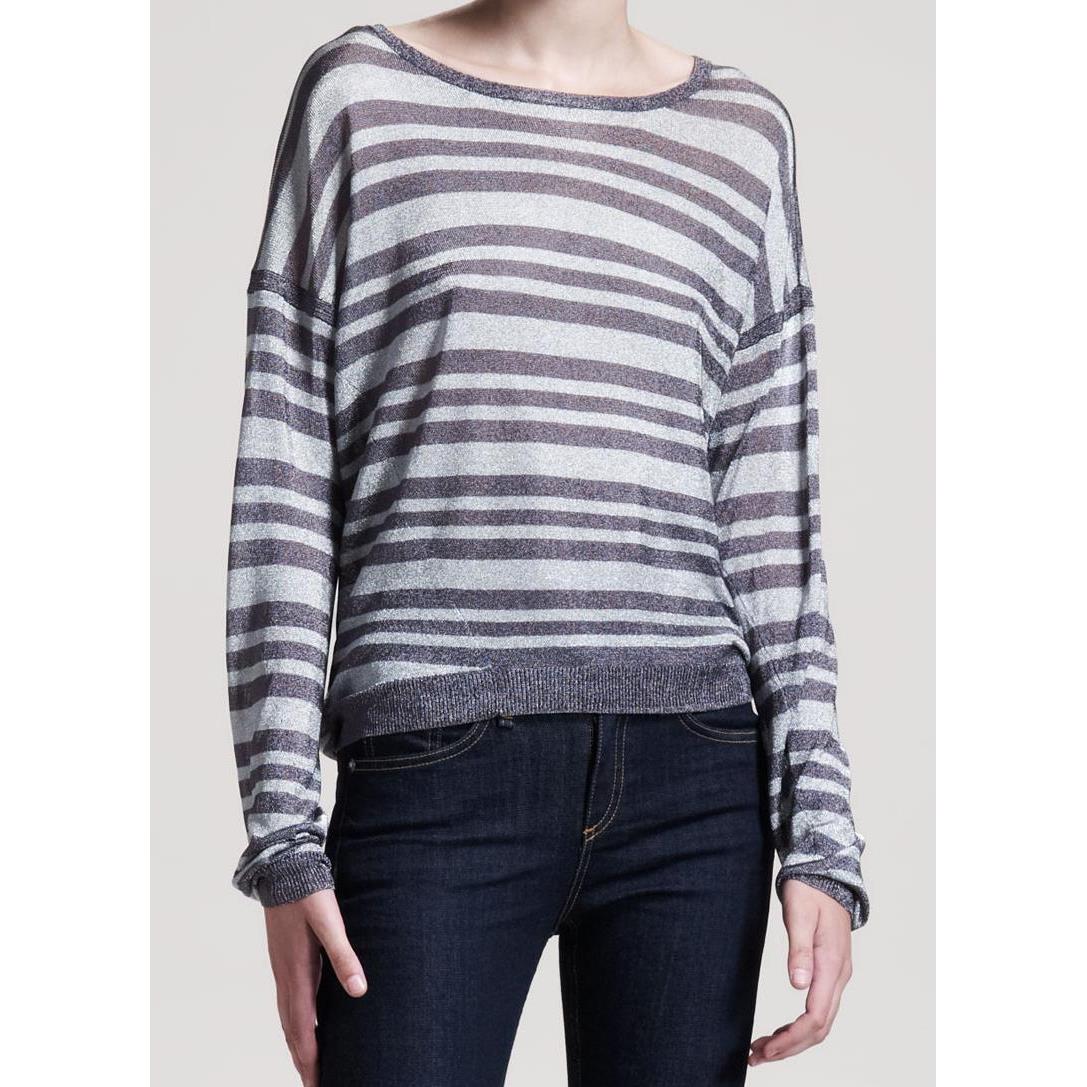 Rag Bone Striped Top Pullover Sweater Gunmetal/Silver