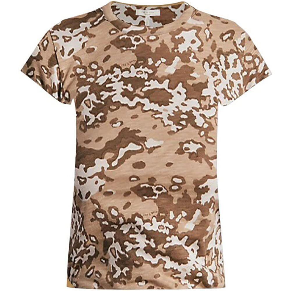 Rag and Bone Women Camo Baby Tee Short Sleeve Crew Neck T-shirt Beige Multi