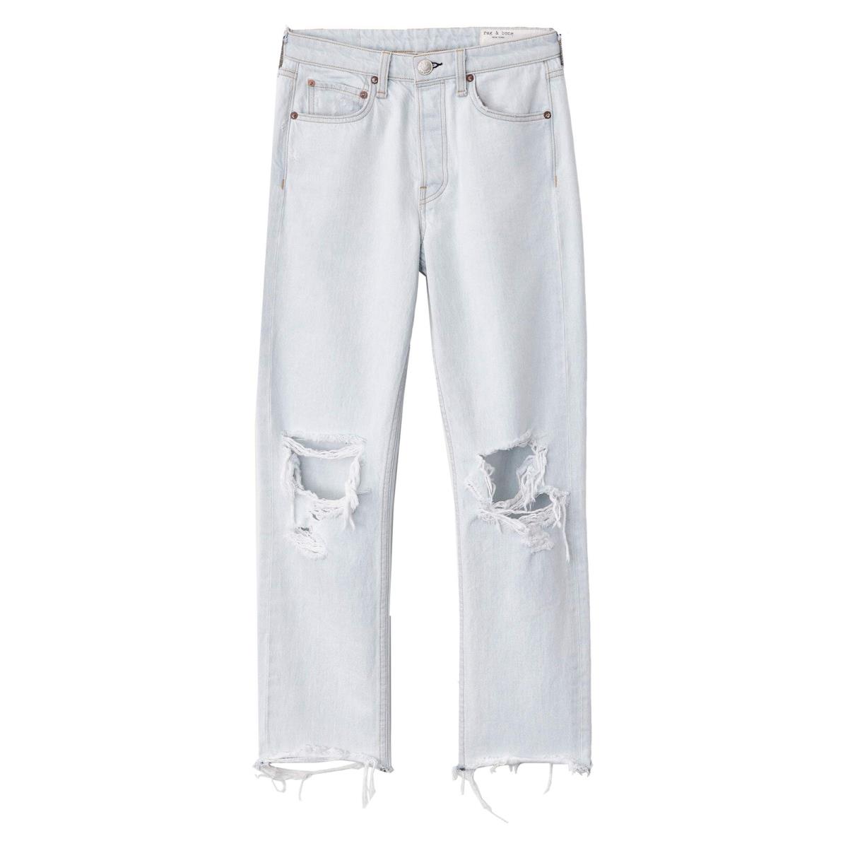 Rag Bone Women Cotton Ripped Jeans Maya High Rise Slim Fit Ditch Pla - White