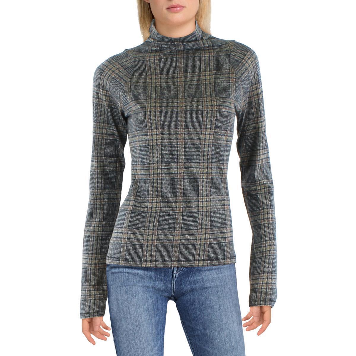 Rag Bone Womens Plaid Sheer Long Sleeve Turtleneck Top Shirt Bhfo 1385