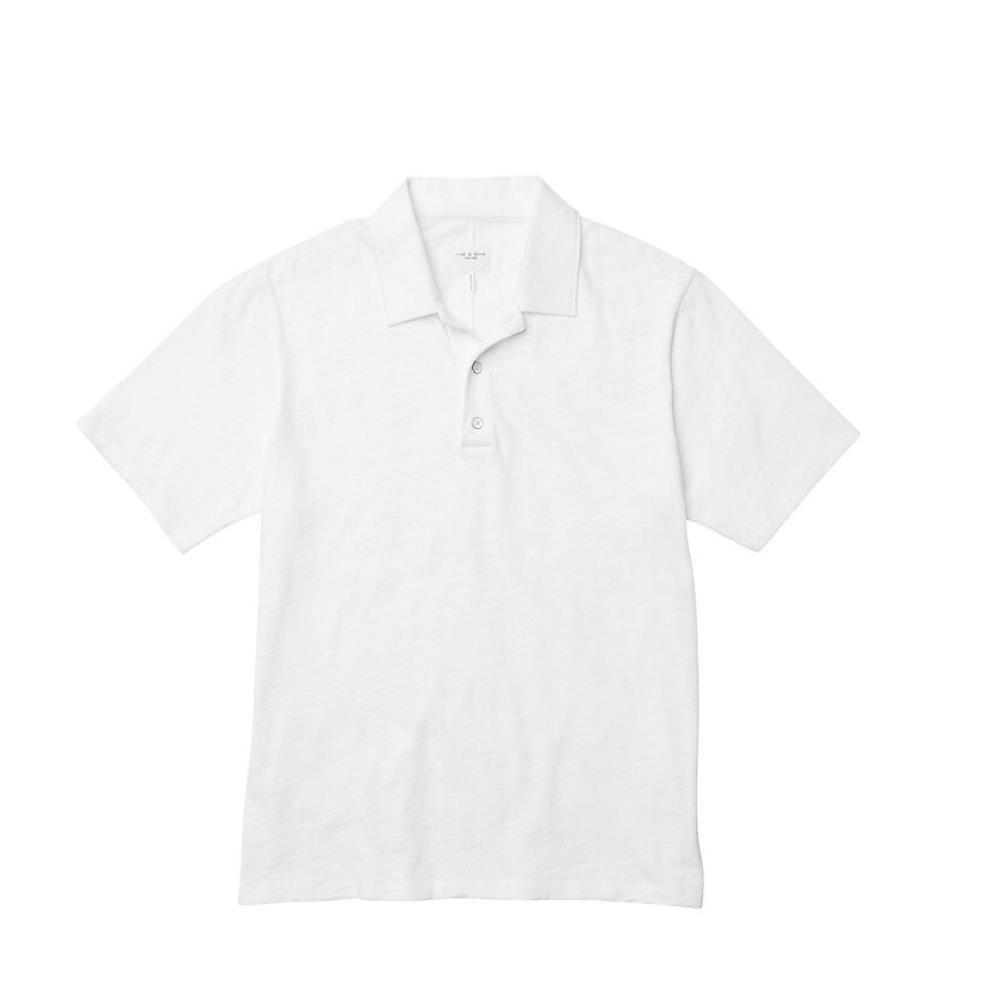 Rag Bone Men Polo Shirt Classic Flame Short Sleeve Cotton Collared White