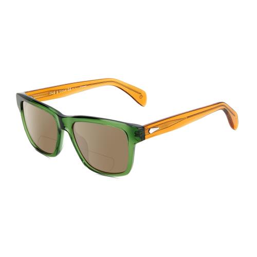 Rag Bone RNB5041/S Unisex Cat Eye Polarized Bifocal Sunglasses Green Orange 54mm Brown