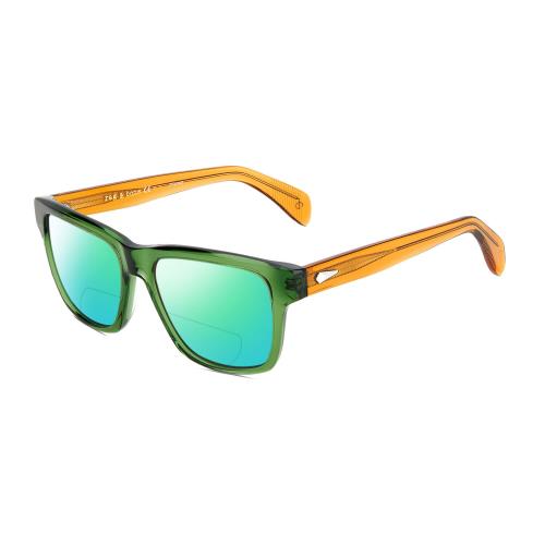 Rag Bone RNB5041/S Unisex Cat Eye Polarized Bifocal Sunglasses Green Orange 54mm Green Mirror