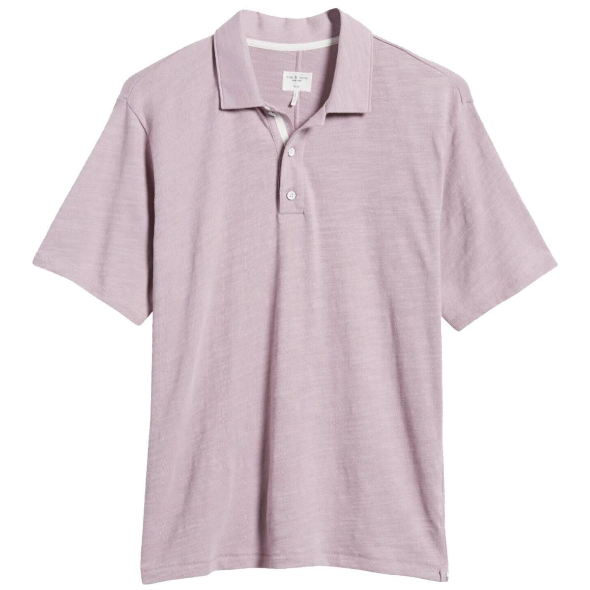 Rag Bone Classic Men Flame Polo Shirt Cotton Short Sleeves Collared Berry Pink