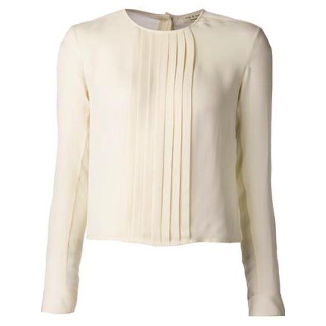 Rag Bone Silk Pleated Simone Blouse in Almond Size L