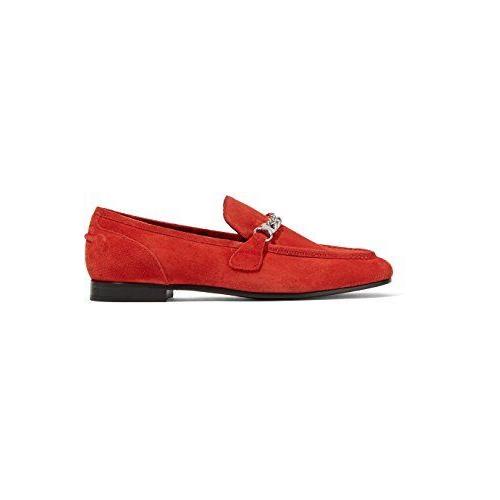 Rag Bone Women Flats Cooper Red Round Toe Chain Vamp Suede Loafer Shoes