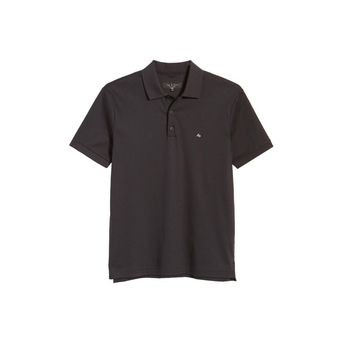 Rag and Bone Men Polo T-shirt Interlock Short Sleeve 3 Button Down Cotton Black