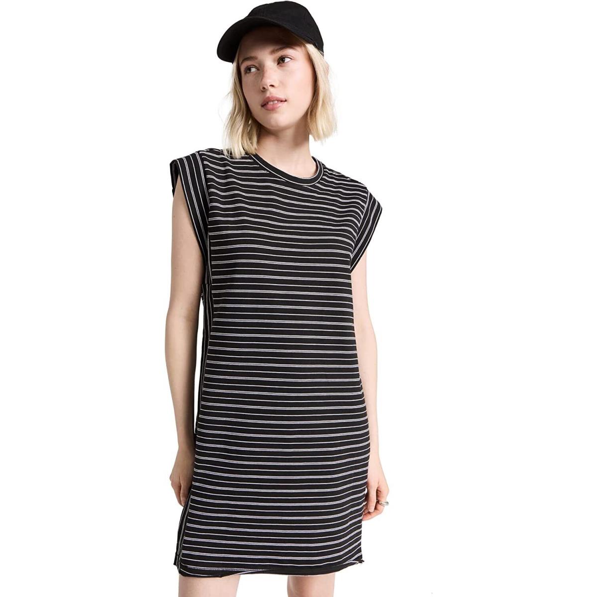 Rag Bone Women Mini Shirt Dress Heavy Jersey Muscle Black Multicolor Striped