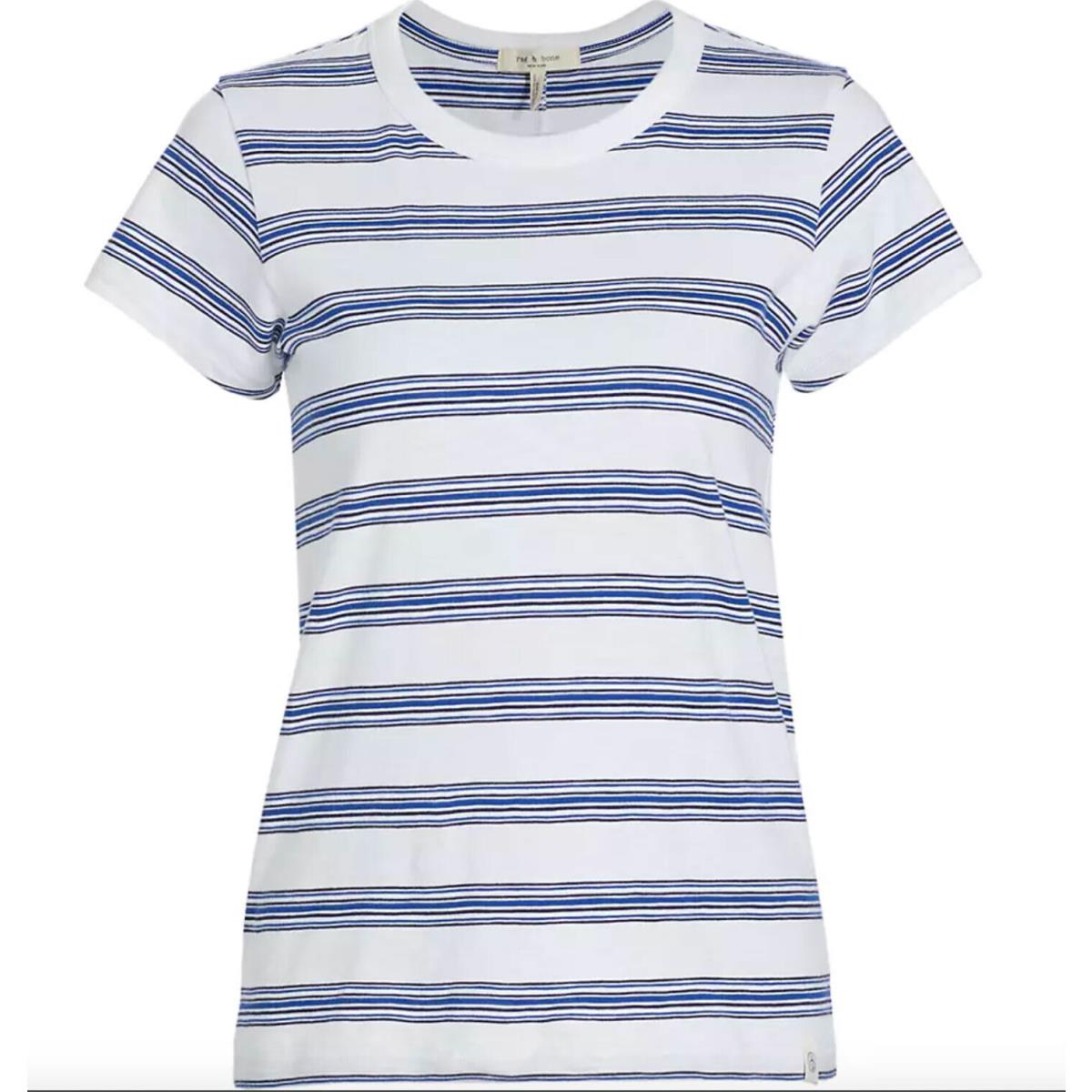 Rag Bone Women T-shirt The Slub Tee White Blue Striped Easy Fit Cotton