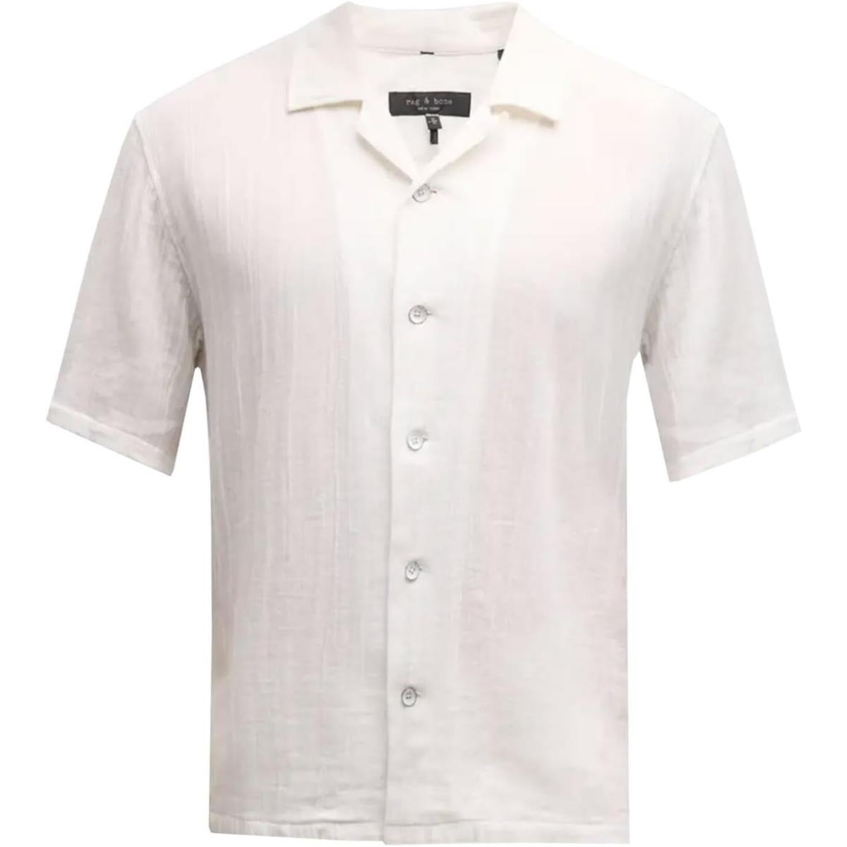 Rag Bone Men Cotton Shirt Avery Gauze White Short Sleeve Button Down Collared