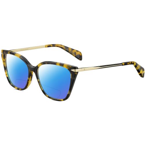 Rag Bone 3005 Cat Eye Polarized Bifocal Sunglasses in Tortoise Havana Gold 53 mm Blue Mirror