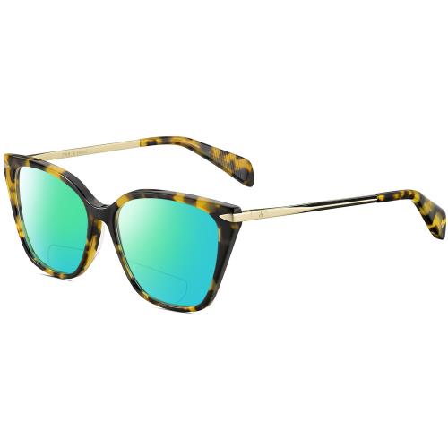 Rag Bone 3005 Cat Eye Polarized Bifocal Sunglasses in Tortoise Havana Gold 53 mm Green Mirror