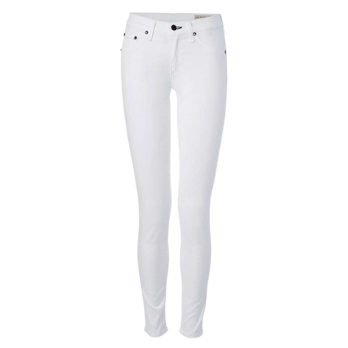 Rag Bone Women Capri Jeans Coated Solid White Denim Pants Skinny Mid Rise - White