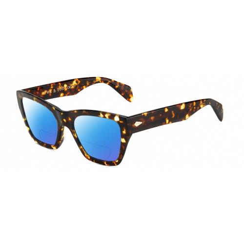 Rag Bone RNB1046/G/S Cat Eye Polarized Bifocal Sunglass Tortoise Brown Gold 54mm Blue Mirror