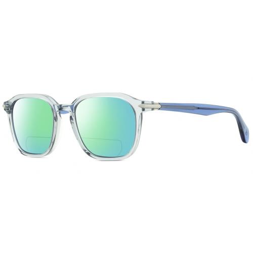 Rag Bone 5034 Parker Unisex Polarized Bifocal Sunglasses Crystal Blue Grey 52 mm Green Mirror