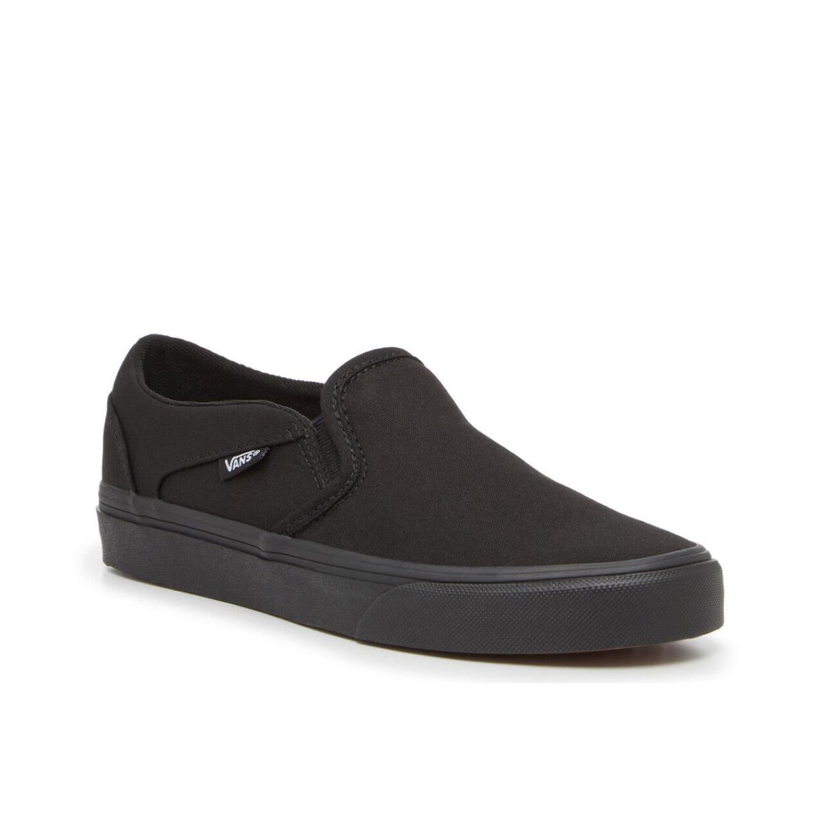 Womens Vans Asher Black Canvas Slip-on Shoes - Black