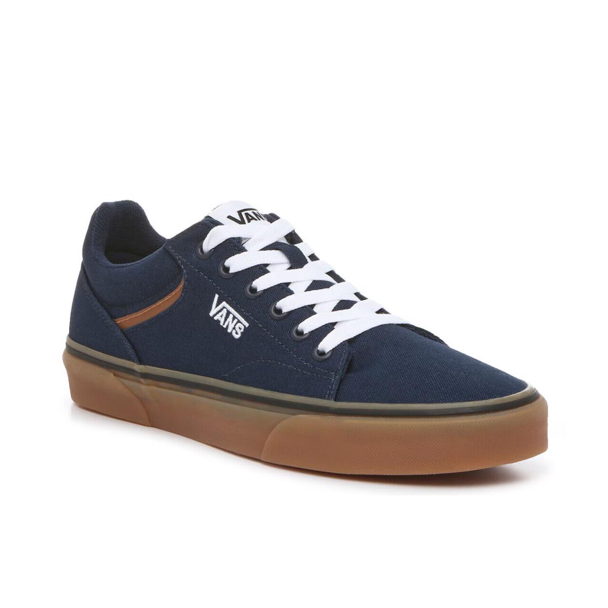 Mens Vans Seldan White Blue Textile Sneaker Shoes - Blue