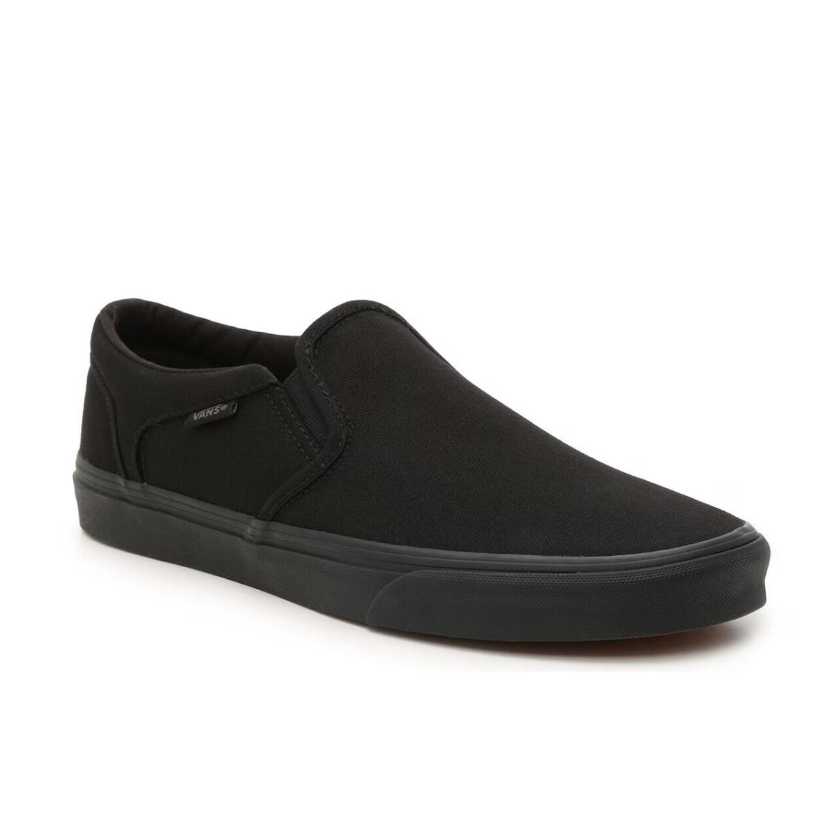 Mens Vans Asher Slip-on Black Canvas Sneaker Shoes - Black