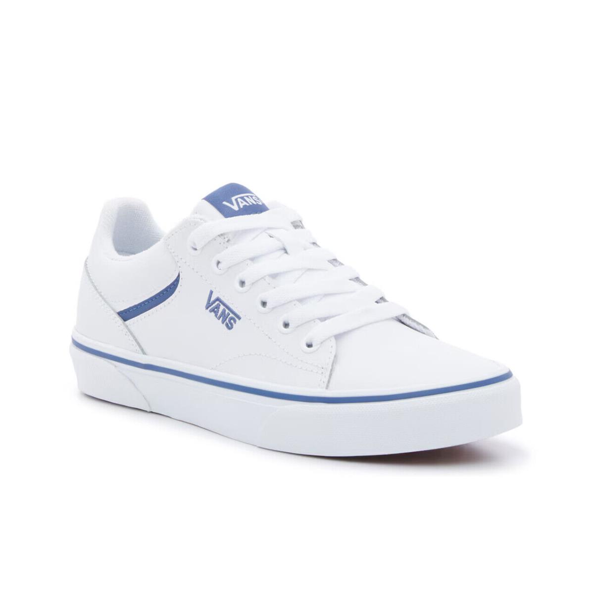 Womens Vans Seldan White Blue Leather Sneaker Shoes