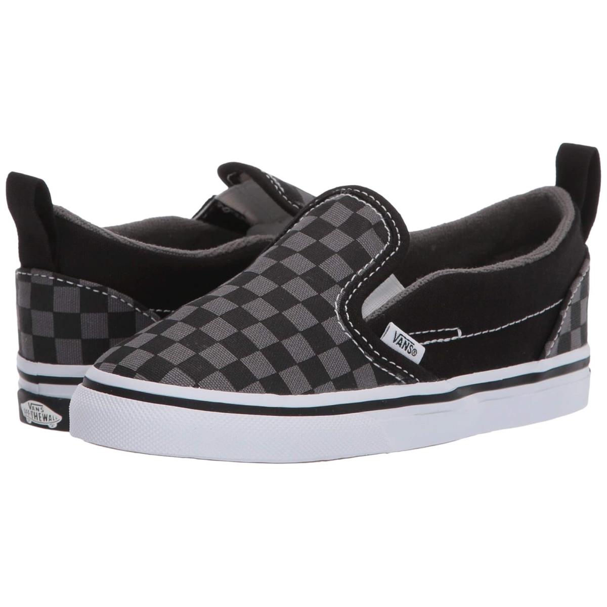 Children Unisex Shoes Vans Kids Slip-on V Infant/toddler (Checkerboard) Black/Pewter