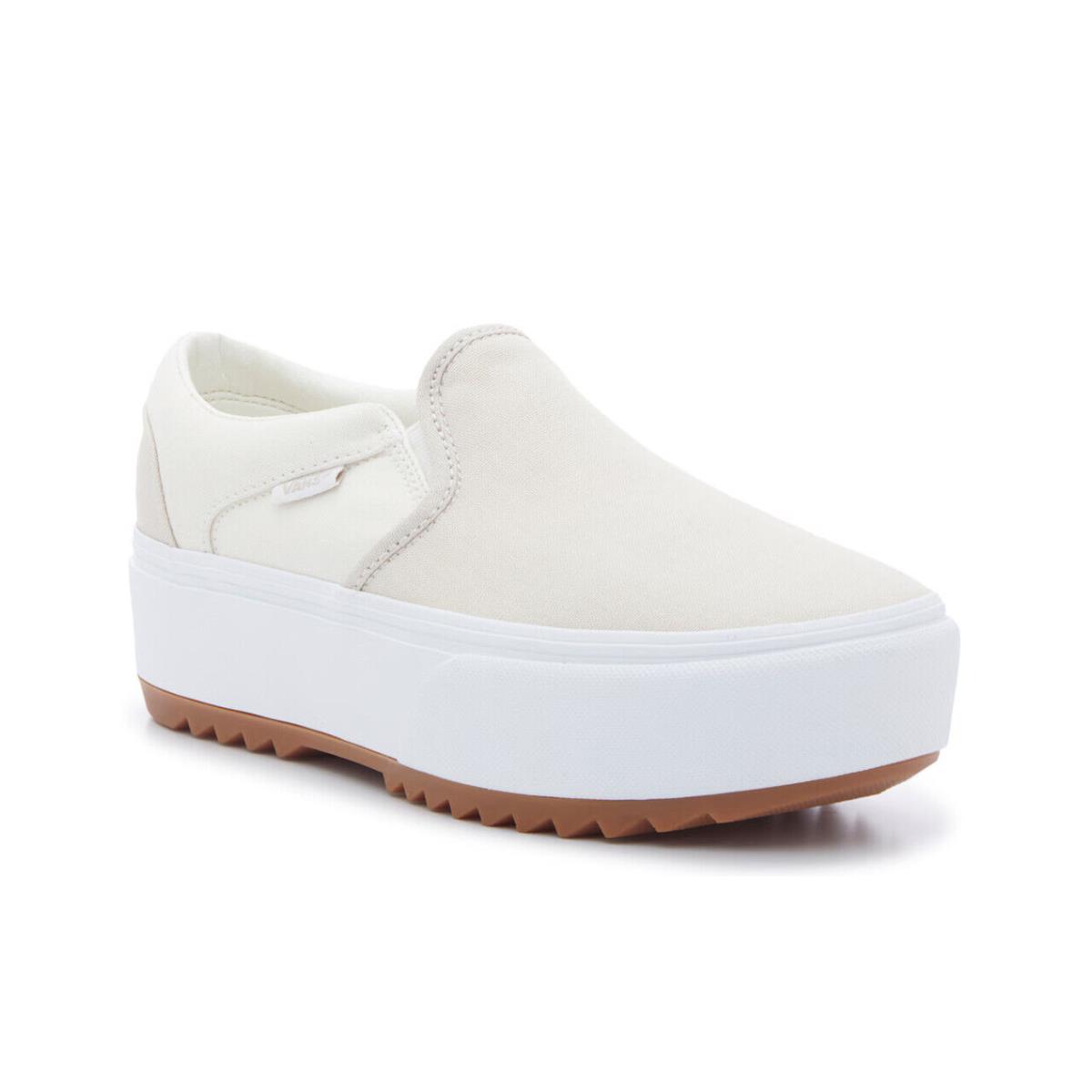 Womens Vans Asher Platform Tan Canvas Slip-on Shoes - Ivory