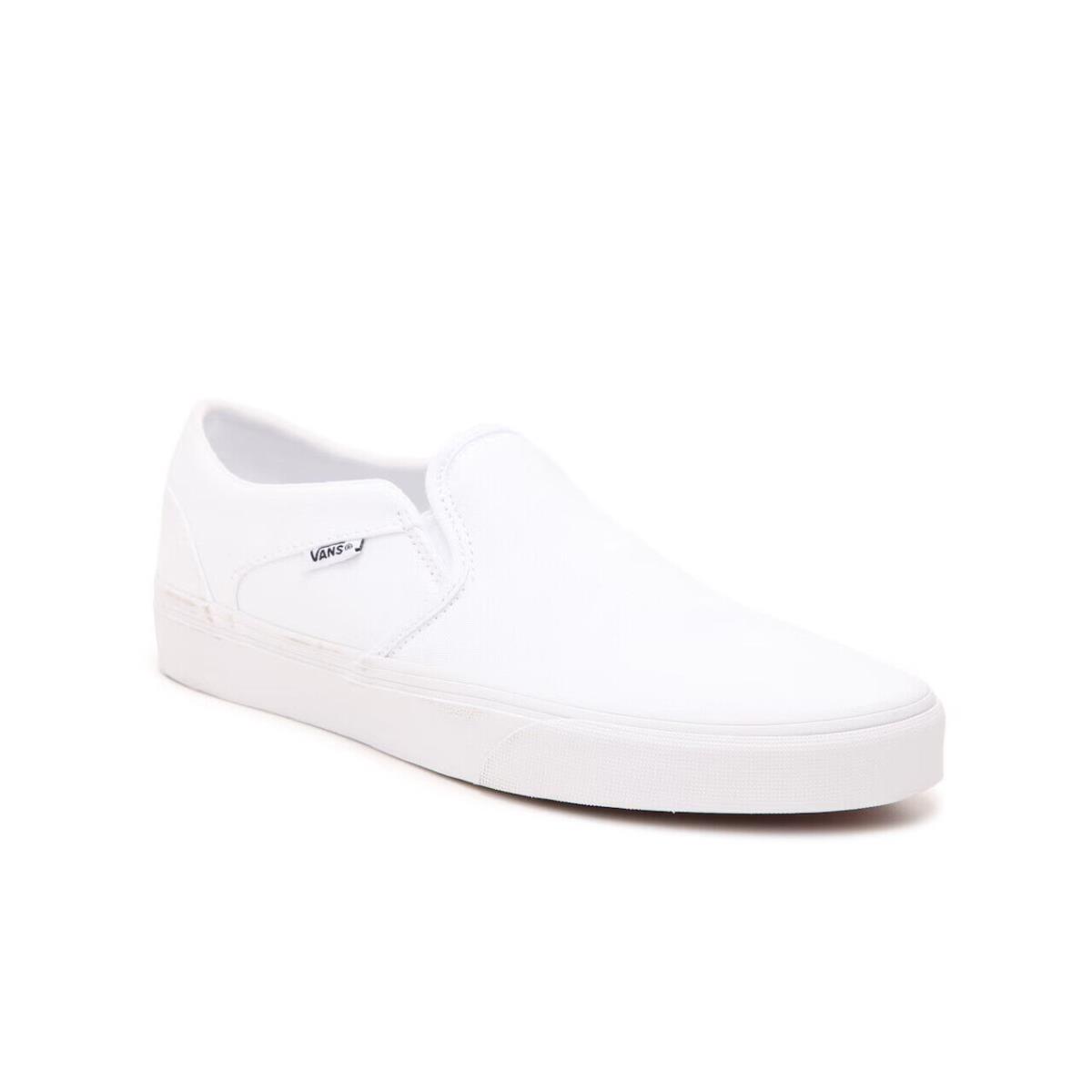 Womens Vans Asher Slip-on White Canvas Sneaker Shoes - White