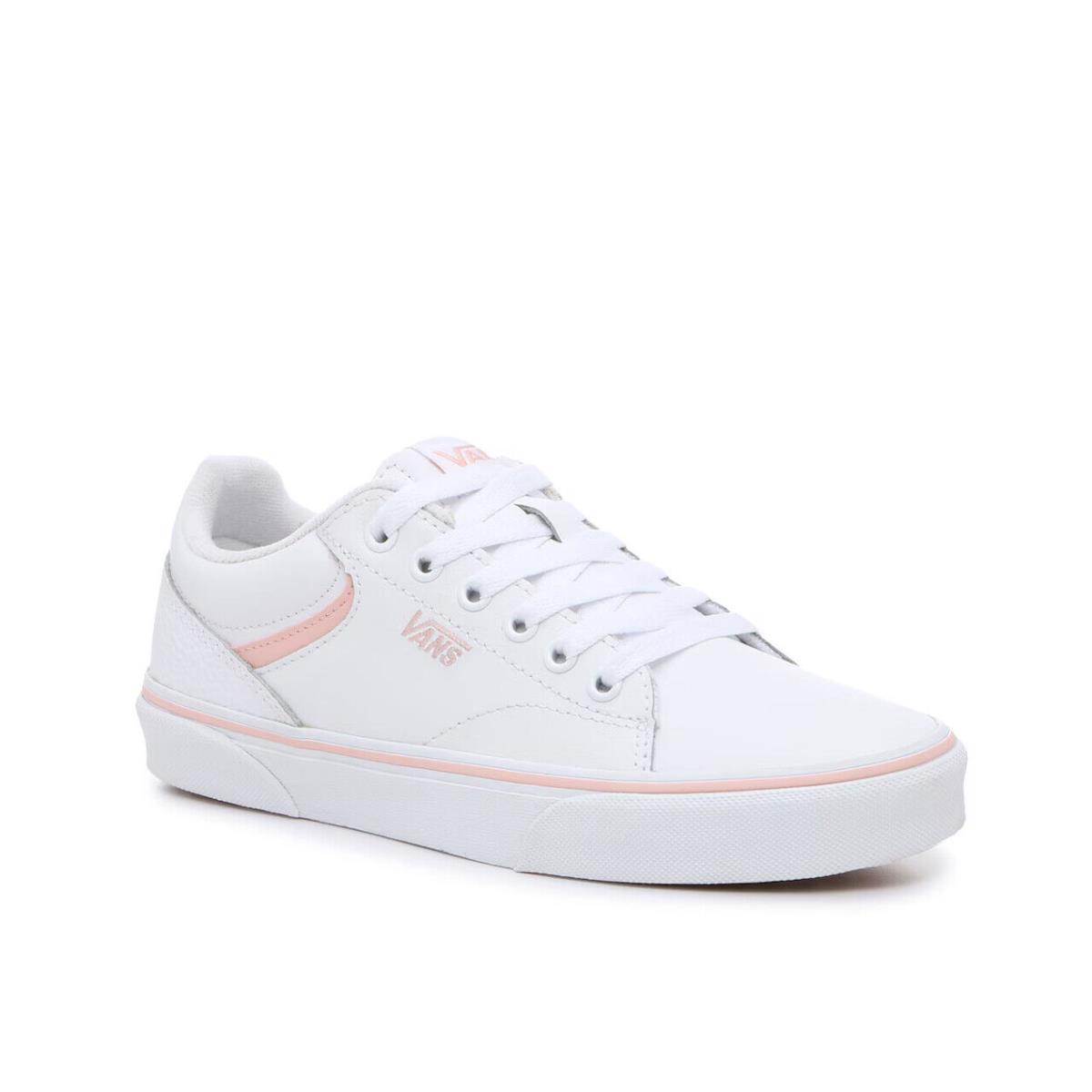 Womens Vans Seldan White Pink Leather Sneaker Shoes