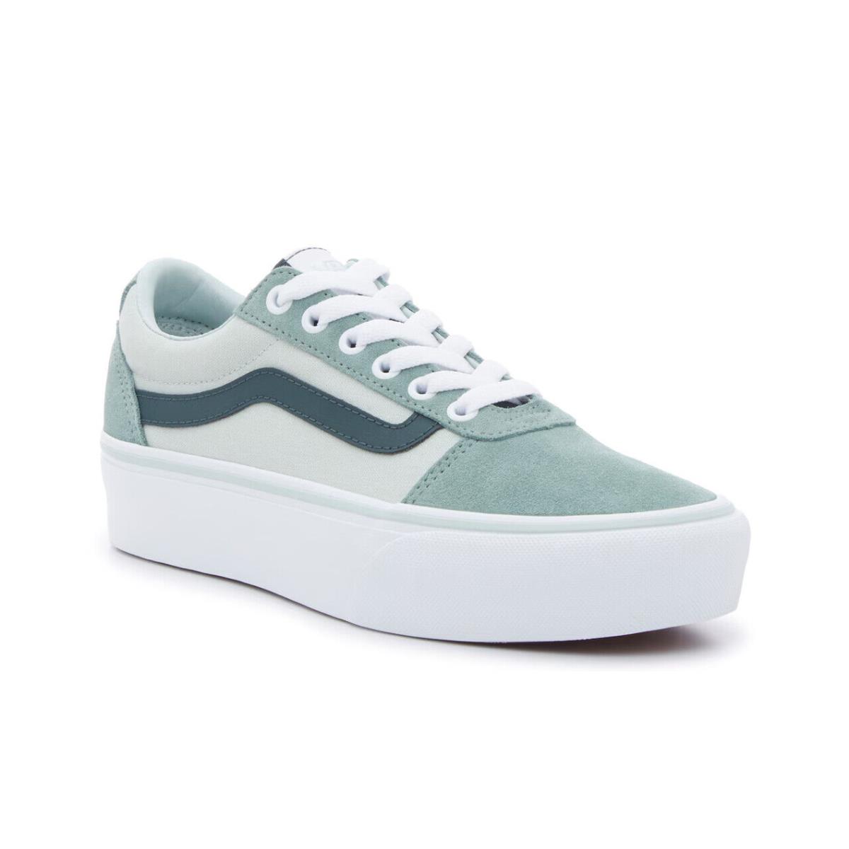 Womens Vans Ward LO Platform Mint Green Sage Green Canvas Sneaker Shoes - Green