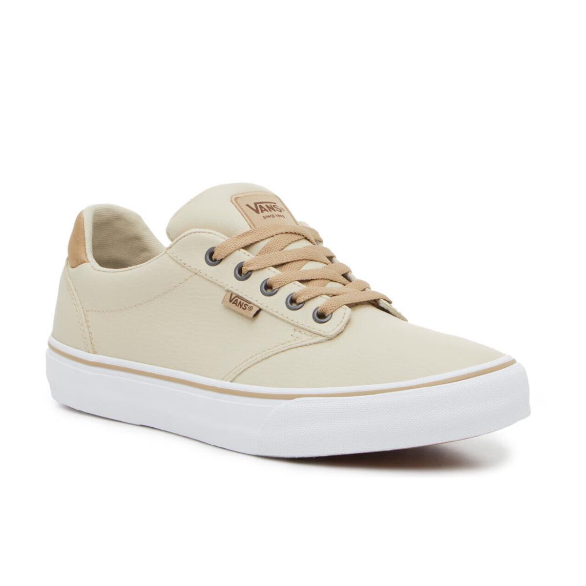 Mens Vans Atwood Deluxe Tumble Taupe Beige Leather Sneaker Shoes - Beige