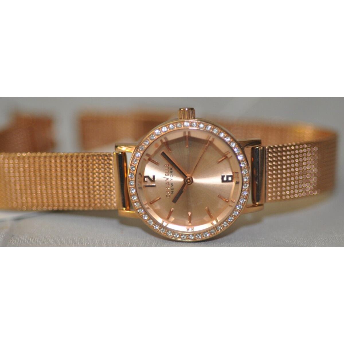 Caravelle Ladies Rose Gold Dial Crystal Accent Rose Steel Mesh Watch 44L158