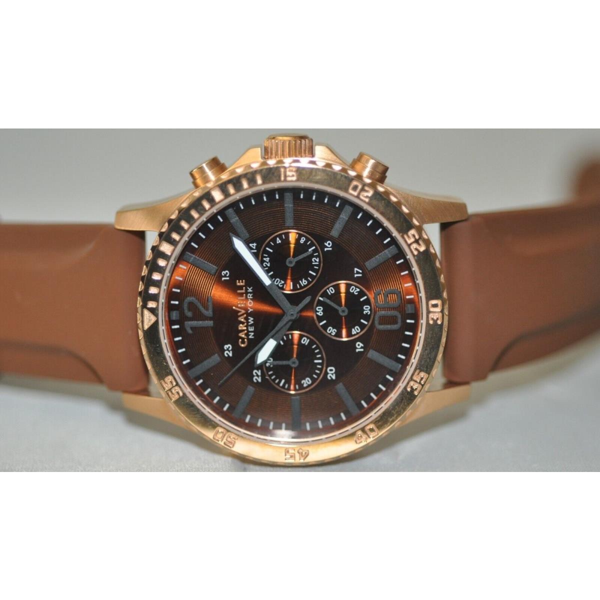 Caravelle Men`s Chronograph Brown Dial Brown Rubber Watch 44A102