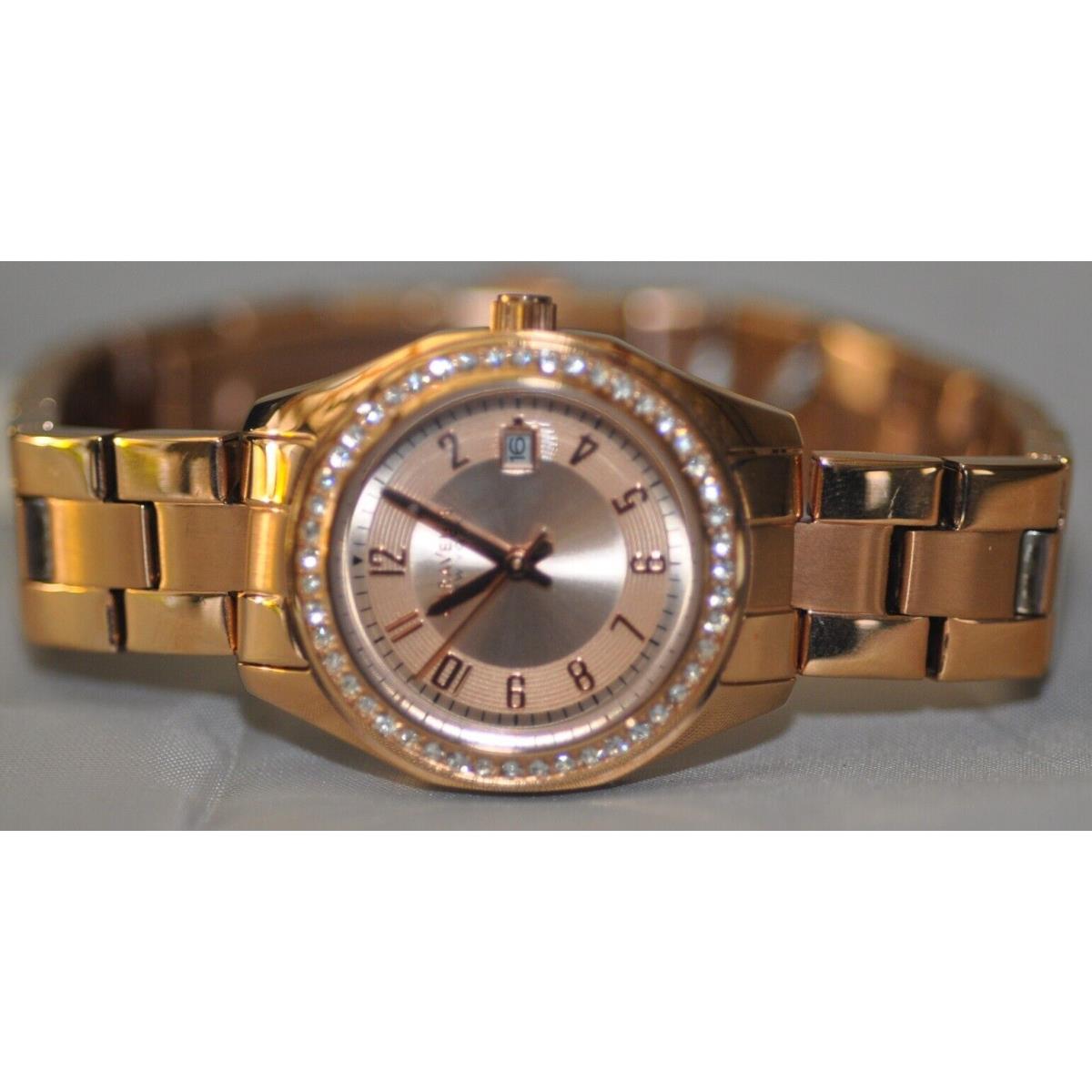 Caravelle Ladies Rose Gold Dial Crystal Accent Rose Stainless Steel Watch 44M103