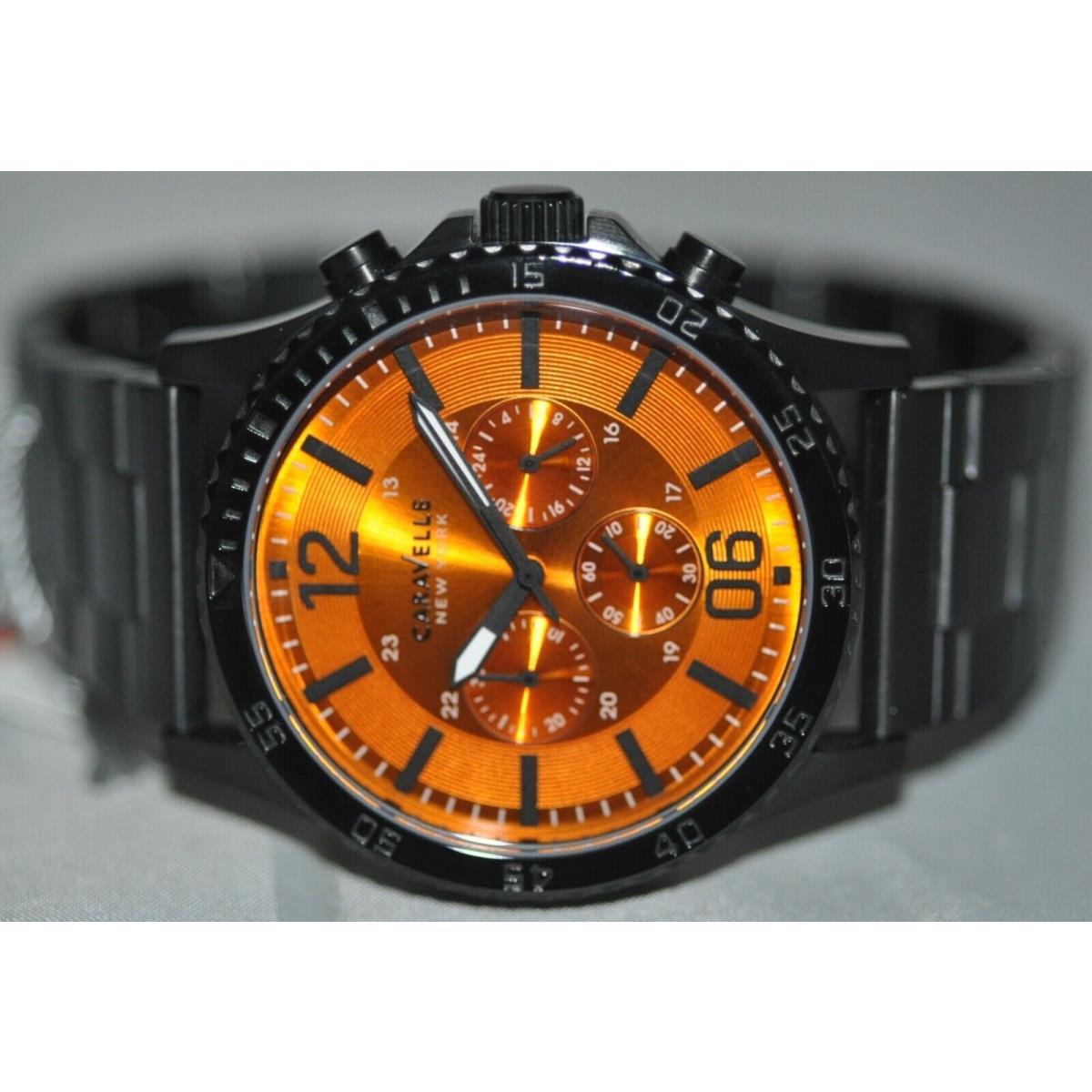 Caravelle Men`s Chronograph Orange Dial Black Stainless Steel Watch 45A108