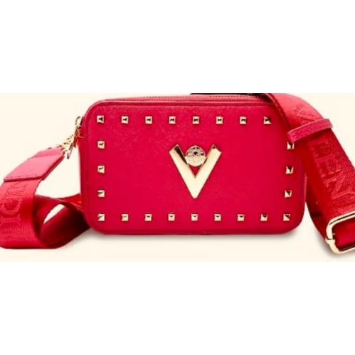 Valentino Orlandi Studded Double Zip Crossbody Camera Bag Purse Red