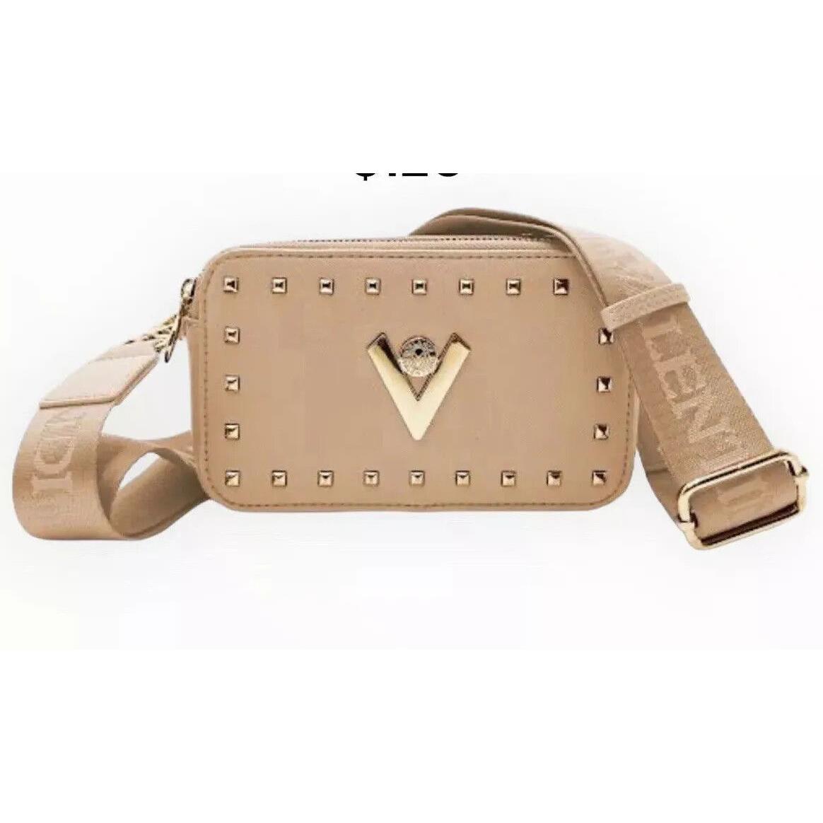 Valentino Orlandi Studded Double Zip Crossbody Camera Bag Purse Taupe