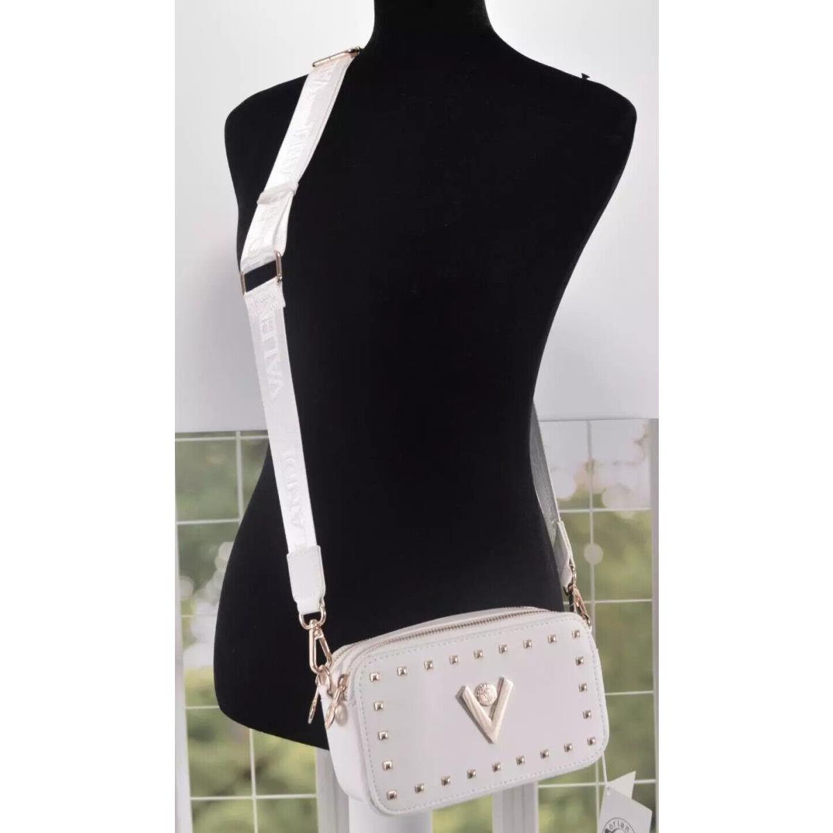 Valentino Orlandi Studded Double Zip Crossbody Camera Bag Purse White