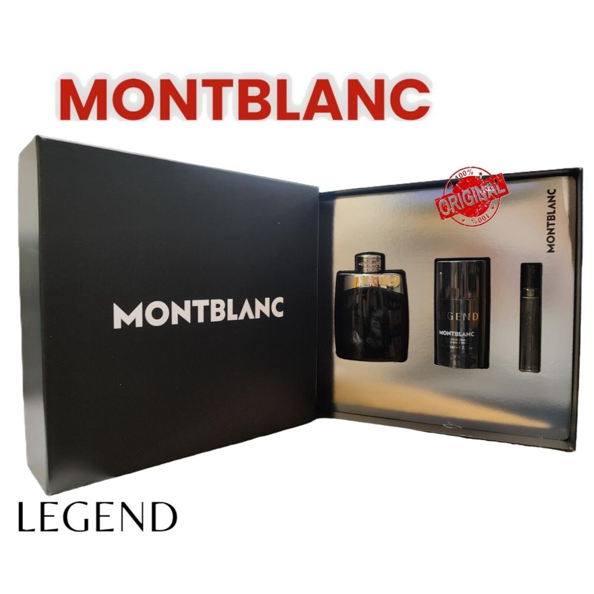 Montblanc Mont Blanc Legend 3PC Gift Set 3.3OZ/0.25OZ Eau DE Toilette- Deodorant 2.5OZ